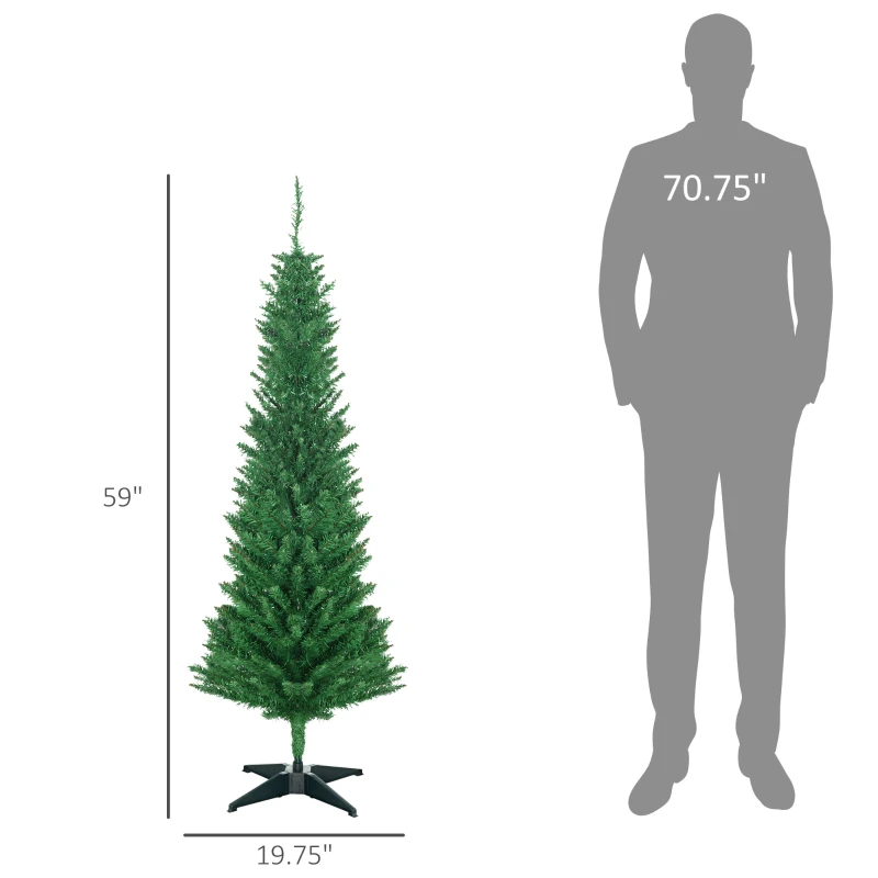 HOMCOM 5FT Decorated Christmas Tree, Pencil Christmas Tree with 294 Realistic Branch Tips and Plastic Stand, Light Green