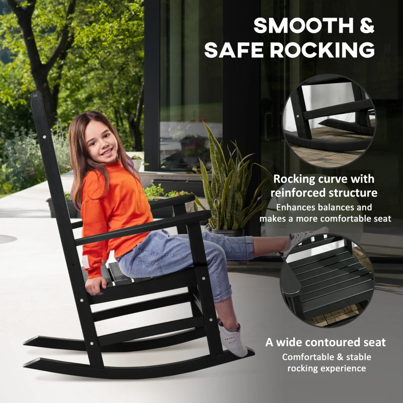 Outsunny 2PCs Outdoor Rocking Chair with Armrests, Fade-Resistant Waterproof HDPE for Indoor & Outdoor, Black