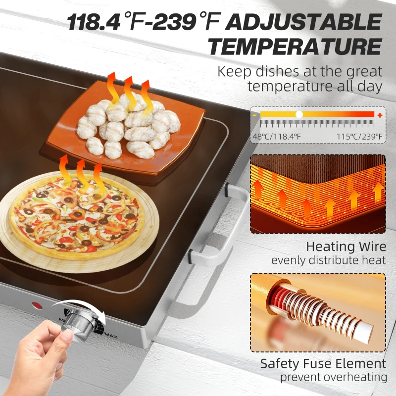 HOMCOM Food Warmer with Adjustable Temperature, Electric Warming Tray with Cool-Touch Handles for Parties, Buffets, Black