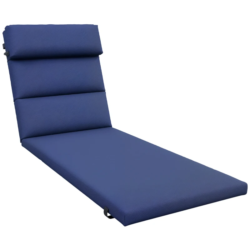 Outsunny Patio Chaise Lounge Chair Cushion Replacement Sun Lounger Pads with Headrest and Ties, Dark Blue