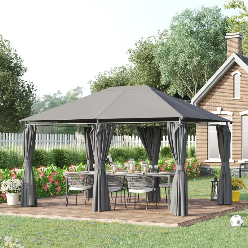 Outsunny 10' x 13' Outdoor Patio Gazebo Canopy Shelter with 6 Removable Sidewalls, & Steel Frame for Garden, Lawn, Backyard and Deck, Grey