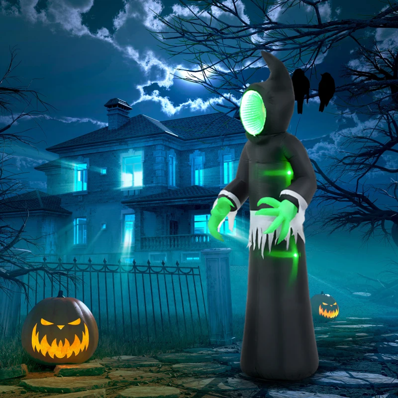 HOMCOM 8ft Inflatable Halloween Mirror Face Ghost, Blow Up LED Display for Garden Indoor Outdoor