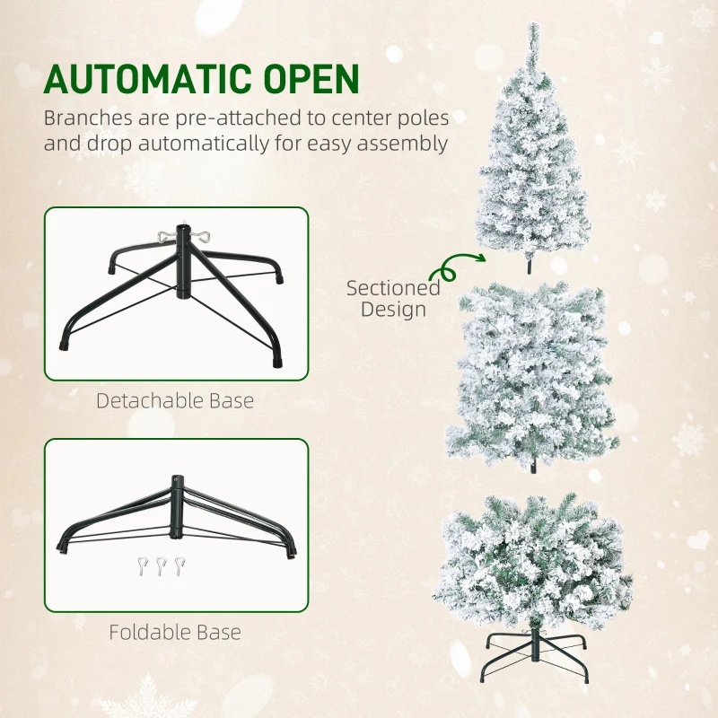 HOMCOM 6ft Pre-Lit Snow-Flocked Slim Douglas Fir Artificial Christmas Tree with Realistic Branches, 250 LED Lights and 462 Tips