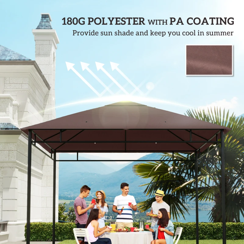 Outsunny 10' x 10' Square Gazebo Canopy Replacement UV Protected Top Cover Sun Shade Coffee