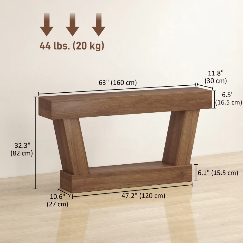 HOMCOM 63 Inch Vintage Console Table, Narrow Entryway Table with Open Shelf for Living Room, Dark Brown
