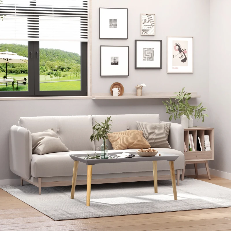 HOMCOM Coffee Table with Tray Top, Nordic Center Table with Pine Wood Legs, Rectangle Coffee Tables for Living Room, Gray