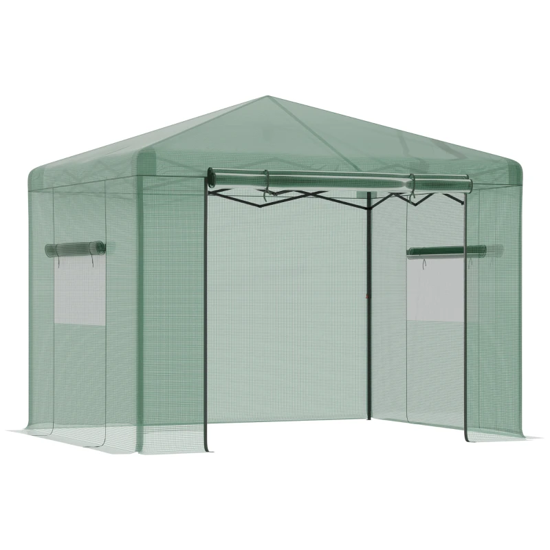 Outsunny 10' x 8' Portable Walk-in Greenhouse, Folding Pop-up, Outdoor Canopy Hot House, Roll-Up Zipper Door & 2 Ventilating Side Windows for Growing Flowers, Herbs, Vegetables, Saplings, Succulents