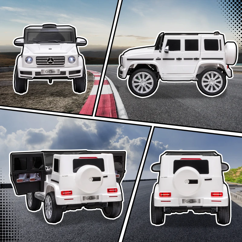 Aosom 12V Mercedes Benz G500 Licensed Kids Electric Car with Remote Control, Headlights, Music, Suspension & Storage, White