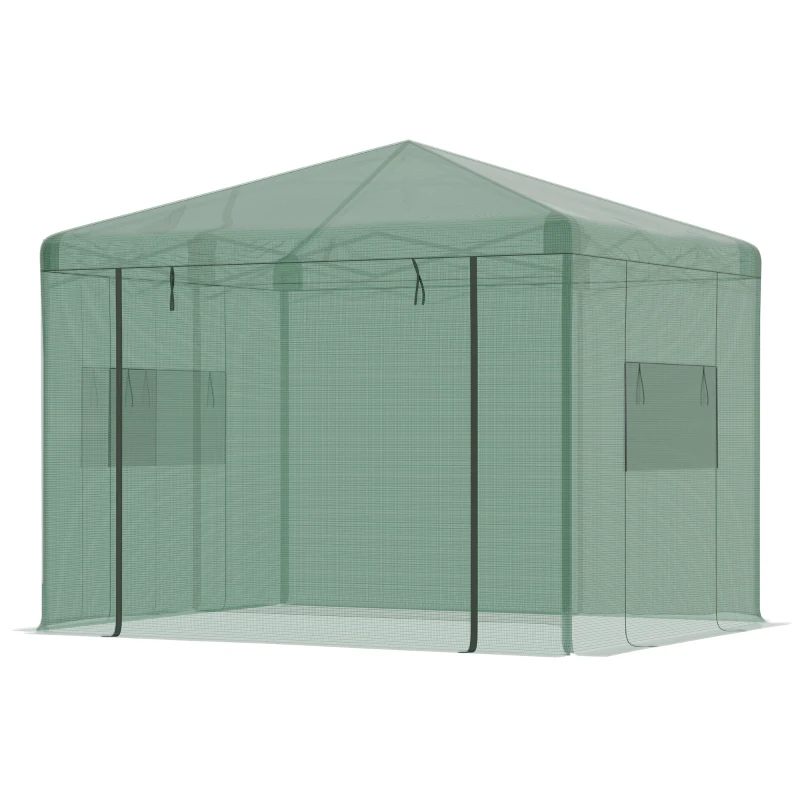 Outsunny 10' x 8' Portable Walk-in Greenhouse, Folding Pop-up, Outdoor Canopy Hot House, Roll-Up Zipper Door & 2 Ventilating Side Windows for Growing Flowers, Herbs, Vegetables, Saplings, Succulents