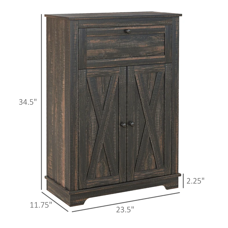 HOMCOM Farmhouse Sideboard Storage Cabinet with Doors and Drawer for Kitchen, Living room, 23.5"x11.75"x34.5", Dark Brown
