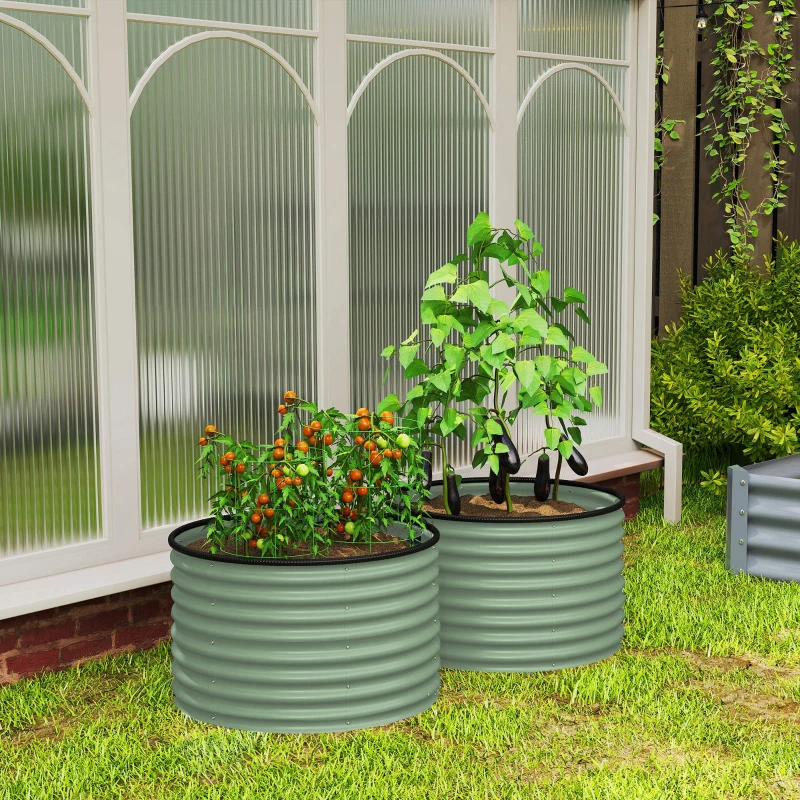 Outsunny Set of 2 Raised Garden Bed, Metal Planter Box with Safety Edging, Easy-to-assemble Stock Tank, Light Green