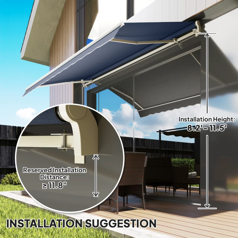 Outsunny 12' x 8' Patio Awning, Canopy Retractable Sun Shade Shelter w/ Manual Crank Handle for Deck, Yard, Dark Gray