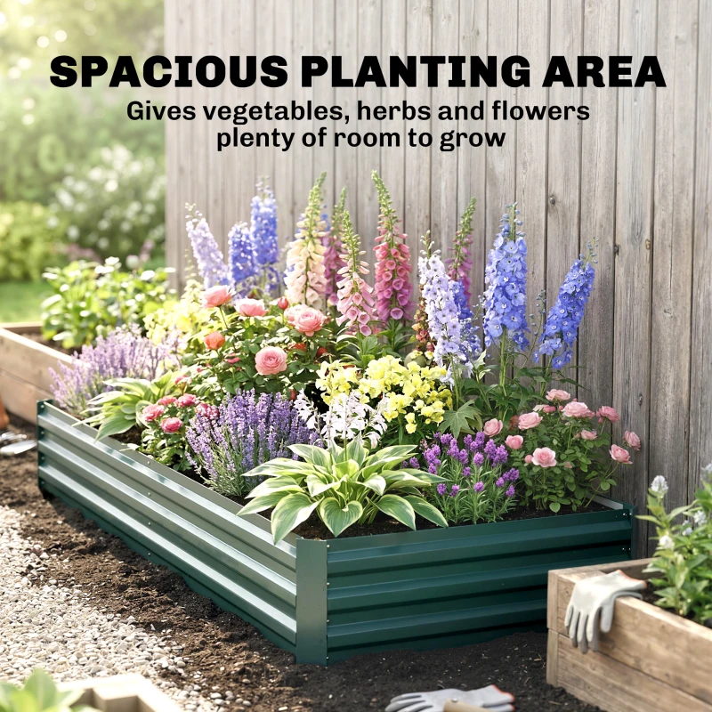 Outsunny 95" x 36" x 12" Galvanized Raised Garden Bed, Easy DIY and Cleaning for Growing Flowers, Herbs, Succulents, Green