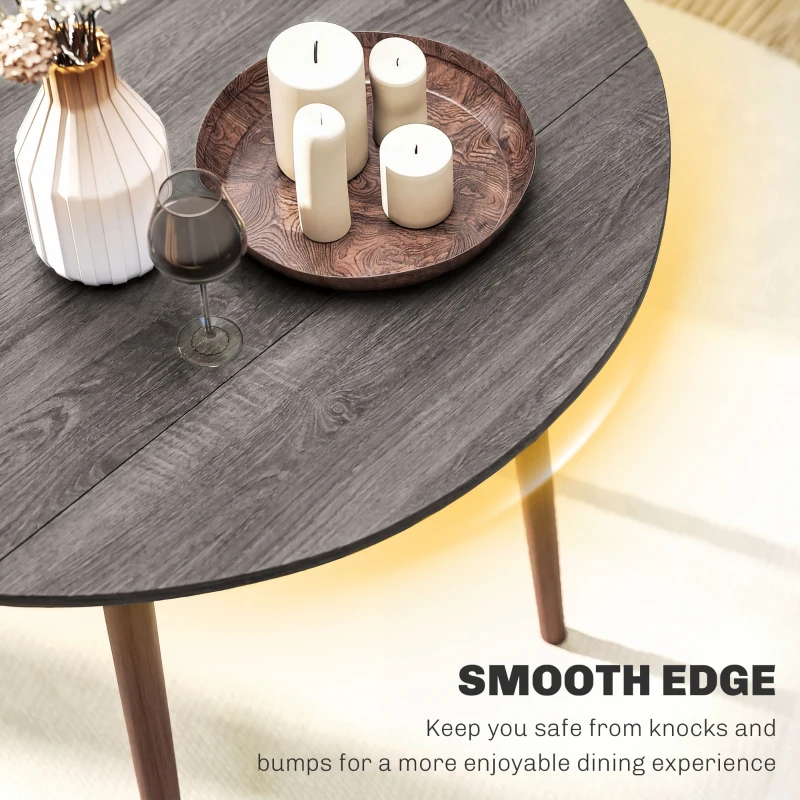 HOMCOM 35" Folding Dining Table, Collapsible Drop Leaf Table with Round Tabletop, Wood Legs, Distressed Light Grey