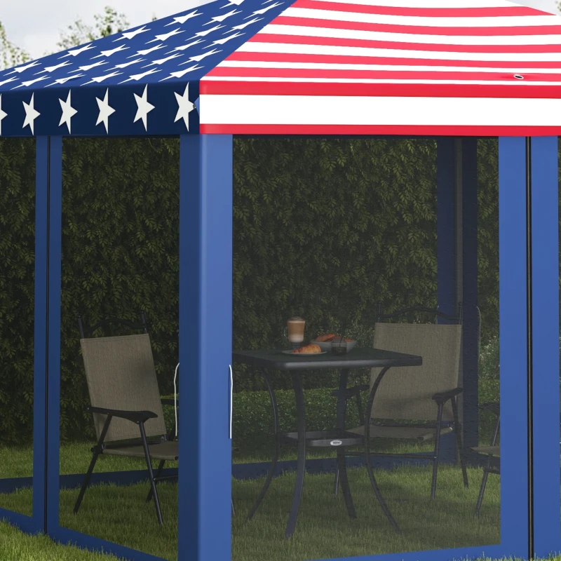 Outsunny 10' x 10' Pop Up Canopy Tent with Netting, Instant Gazebo, Screen House Room with Carry Bag, Height Adjustable, for Outdoor, Garden, Patio, Camping, American Flag