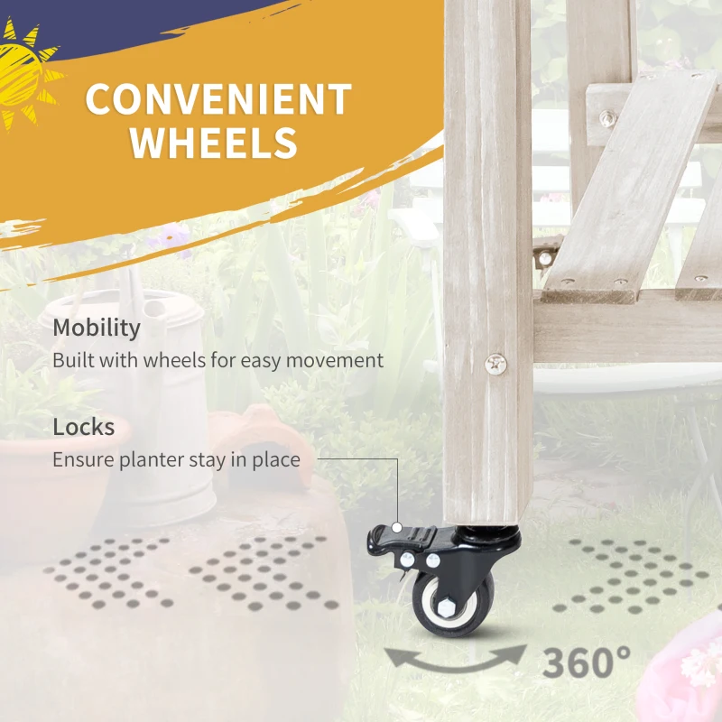 Outsunny Raised Garden Bed Planter Box w/ 8 Grow Grids, Storage Shelf & Lockable Wheels