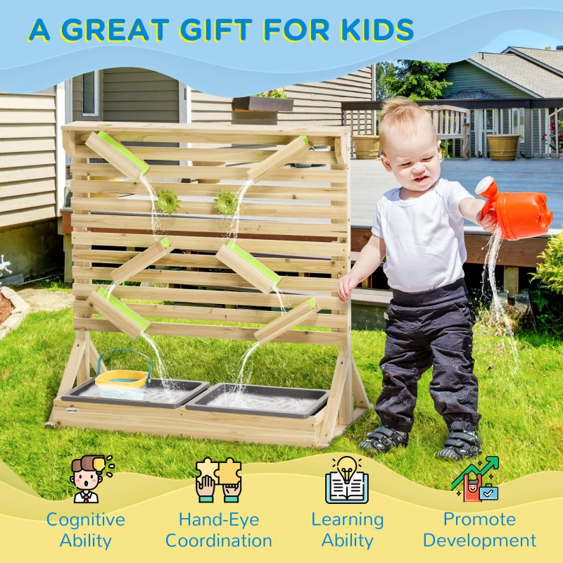 Outsunny Water Park Style Outdoor Water Toy & Sand Toy with Maze, Wooden Beach Toy Outdoor Activity Kids Summer Toy