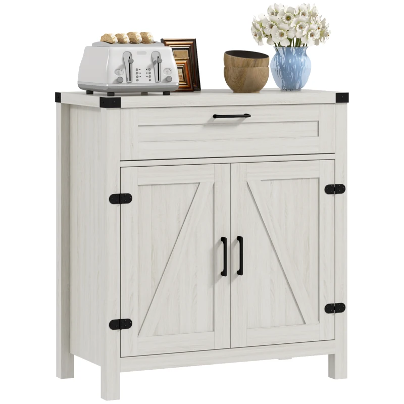 HOMCOM Modern Farmhouse Sideboard with Storage, Buffet Cabinet with 2 Barn Doors and Drawer for Dining Room, White Oak