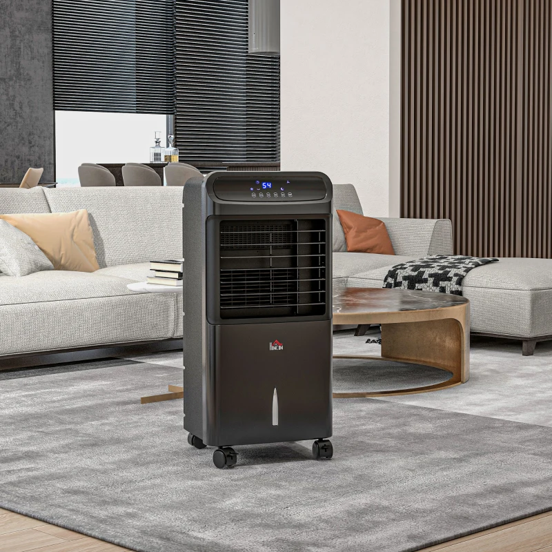HOMCOM 3-In-1 Ice Cooling Fan, Mobile Evaporative Air Cooler with Remote, Timer, Oscillating for Home Office, Bedroom, Black