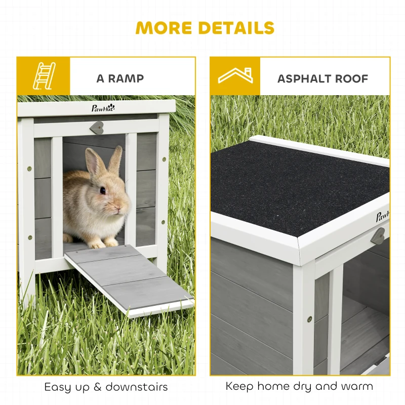 PawHut Small Wooden Rabbit Hutch Bunny Cage Guinea Pig Cage Duck House Dog House with Openable & Waterproof Roof, for Rabbits, Chickens, Ducks, Gray