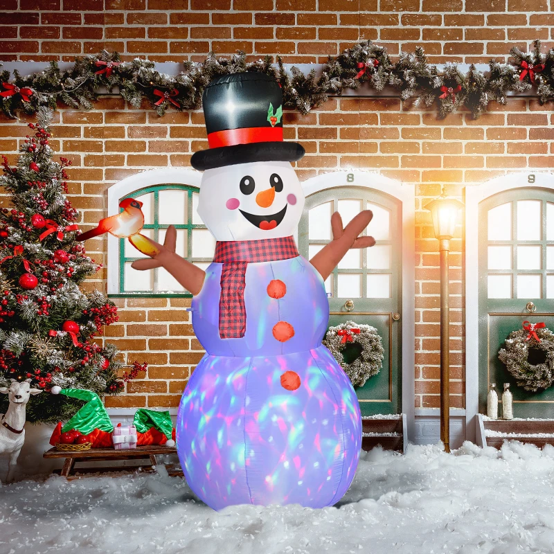 Outsunny 7.9' Inflatable Branch Hand Snowman w/ Rotating Colorful LED Light, Blow-Up Outdoor Display for Party