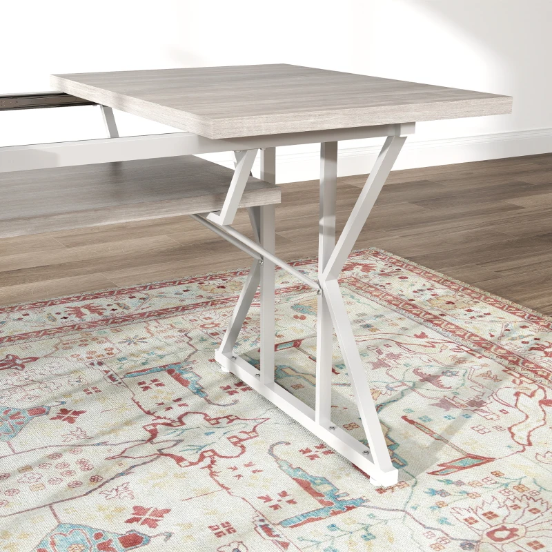 HOMCOM 47"-63" Extendable Dining Table for 4-6, Farmhouse Expandable Kitchen Table with Heavy Duty Trestle Base, Gray