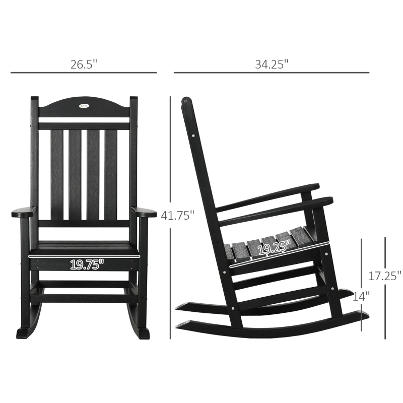 Outsunny 2PCs Outdoor Rocking Chair with Armrests, Fade-Resistant Waterproof HDPE for Indoor & Outdoor, Black