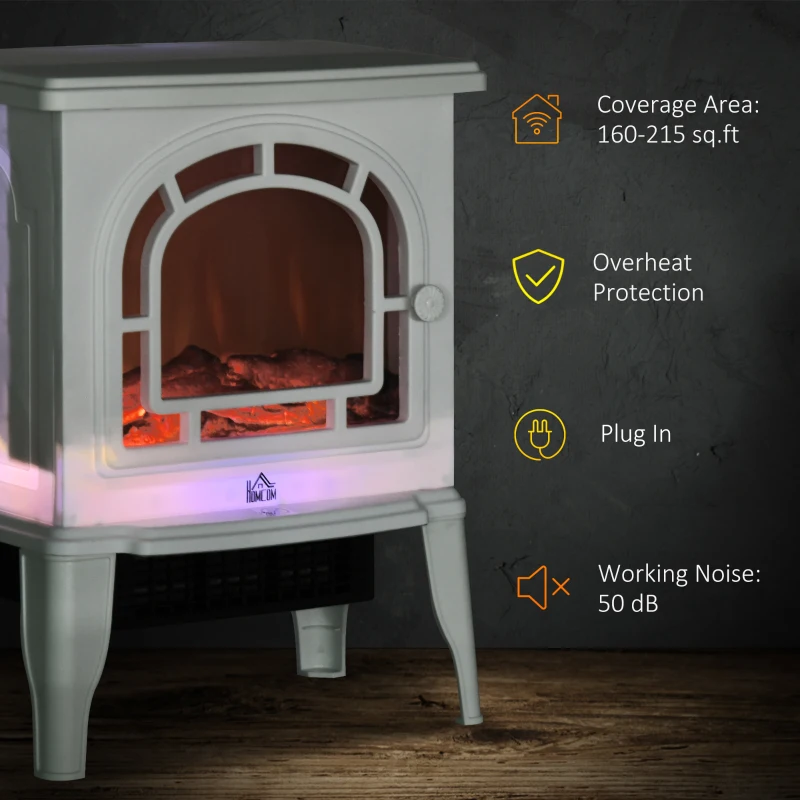 HOMCOM 18" Electric Fireplace Stove, Freestanding Fireplace Heater with Realistic LED Flame, Adjustable Temperature, Overheat Protection, 750W/1500W, White
