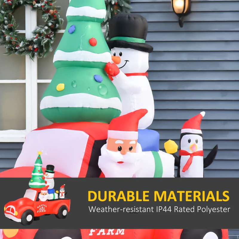 HOMCOM 7.5ft Christmas Inflatable Santa Claus Driving a Truck with Snowman, Penguin and Tree, Outdoor Blow-Up Yard Decoration with LED Lights Display