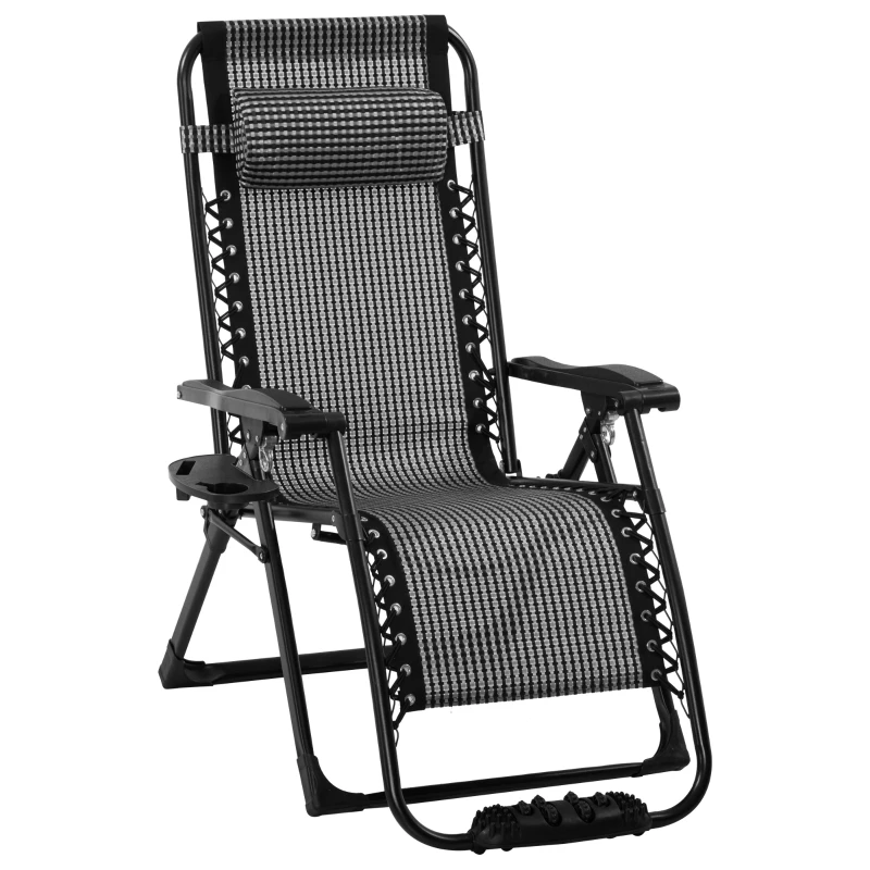 Outsunny Zero Gravity Chair, Folding Recliner Chair, Adjustable Patio Lounger with Detachable Pillow, Cup Holder and Foot Massage Roller for Outdoor, Patio, Deck, Poolside, Grey