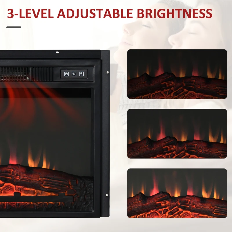 HOMCOM 23" Electric Fireplace Insert for Wooden Cabinet, Recessed Fireplace Heater with Realistic Log Flames, Adjustable Brightness, 1400W, Black