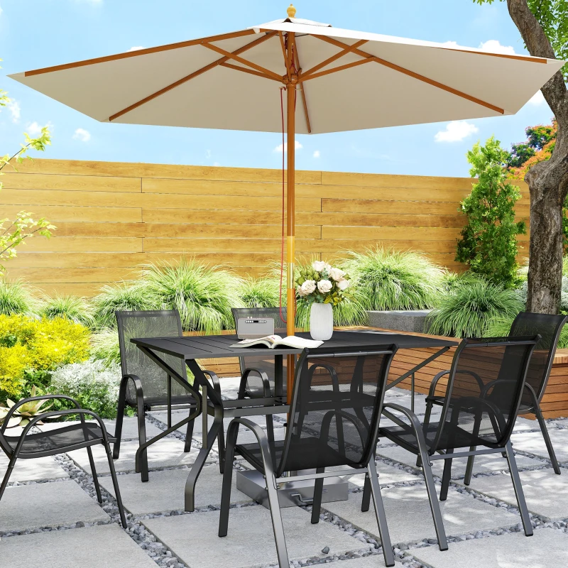 Outsunny Rectangular Patio Table with Umbrella Hole, Steel Rectangle Outdoor Dining Table for 6 People for Garden, Black