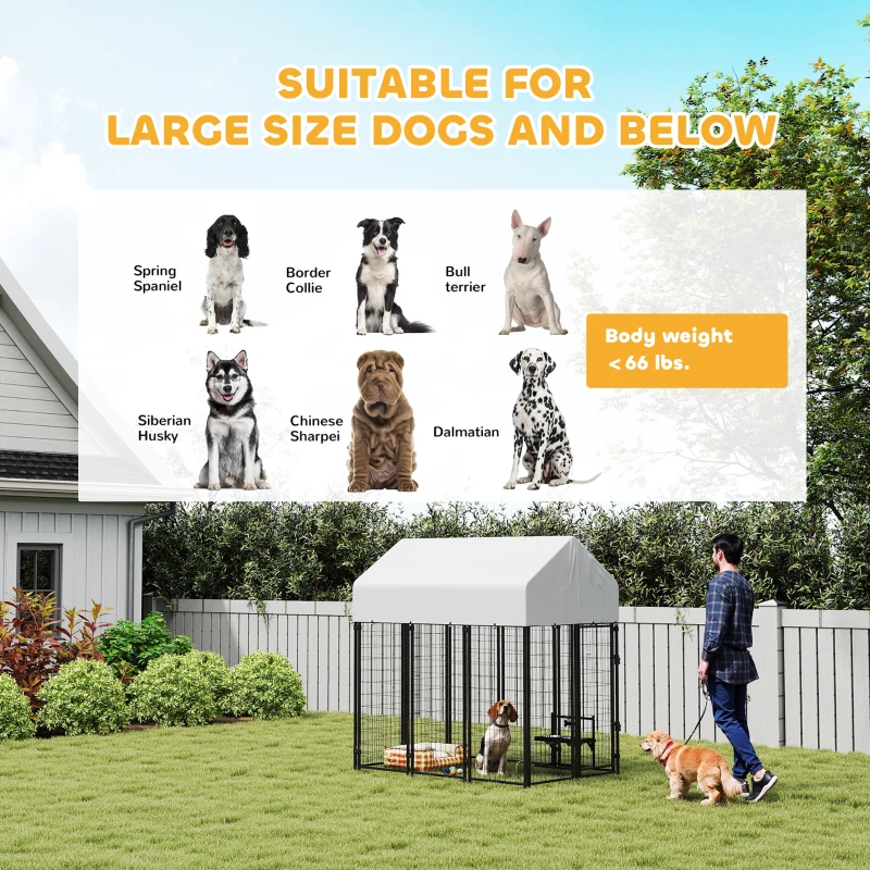 PawHut Outdoor Dog Kennel with Roof, 6' x 4' x 6' Heavy Duty Welded Wire Dog Playpen Enclosure with Escape-proof Lock