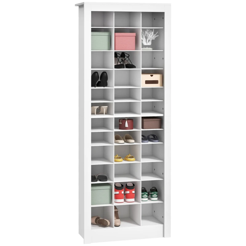 HOMCOM 71" Shoe Storage Cabinet with 3 Heights of Open Cubes for 36 Pairs, Narrow Shoe Organizer, White