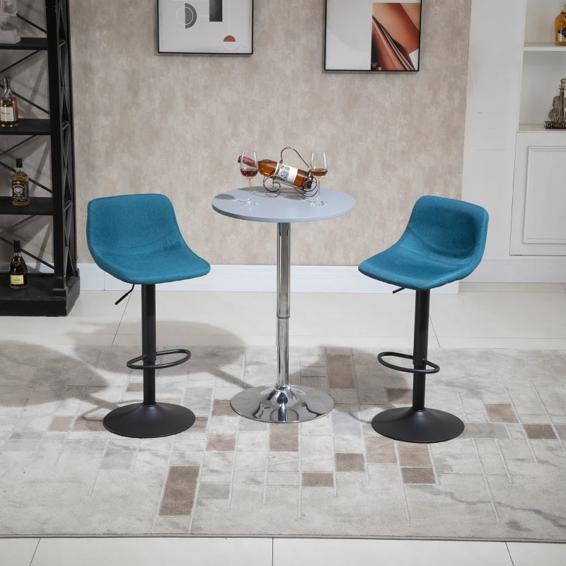 HOMCOM Adjustable Bar Stools, Swivel Bar Height Chairs Barstools Padded with Back for Kitchen, Counter, and Home Bar, Set of 2, Blue