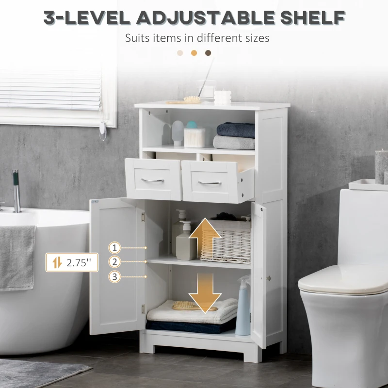 kleankin Bathroom Cabinet Organizer, Freestanding Small Storage Cabinet with Two Drawers and Adjustable Shelf for Living Room, or Entryway, White