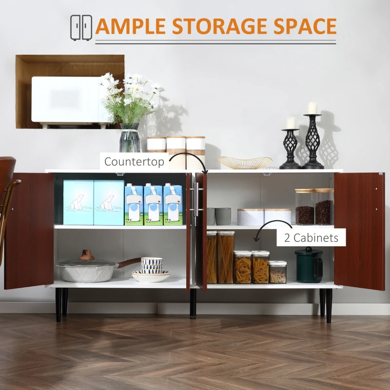 HOMCOM Modern Sideboard, Buffet Cabinet, Console Table with Adjustable Shelves, Anti-Topple Design, and Large Countertop, Brown