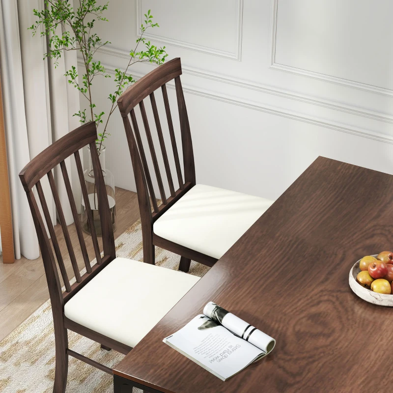 HOMCOM Wooden Dining Chairs Set of 2, Farmhouse Upholstered Kitchen Chairs with Rubber Wood Frame, Dark Brown and Beige