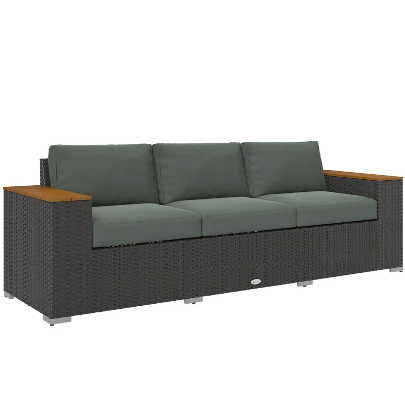 Outsunny 3-Seat Outdoor Patio Sofa, PE Wicker Outdoor Couch with  Extra Wide Deep Seat, Wide Armrests 4" Cushions, Dark Gray(m-11)