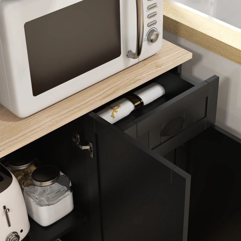 HOMCOM 71" Kitchen Hutch with Microwave Oven Countertop, Buffet with Hutch, Drawer, Black