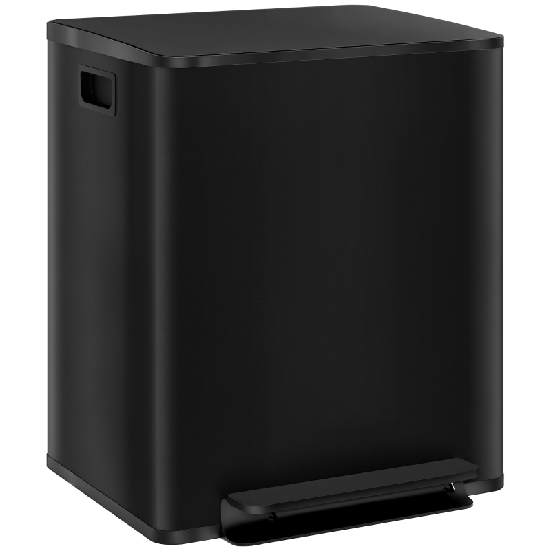 HOMCOM 2 x 6.6 Gallon Dual Trash Can with Removable Inner Buckets and Handles for Kitchen, Office, Bathroom, Black
