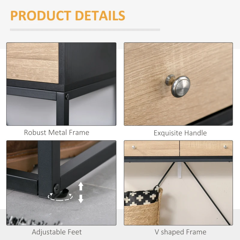 HOMCOM Console Table, Hallway Table with 2 Drawers,  Steel Frame Sofa Table for Entrance and Living Room, Black