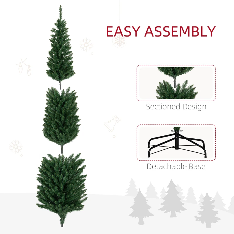HOMCOM 8' Artificial Pencil Christmas Trees Holiday Decoration with Colorful LED Lights, Steel Base, Skinny Shape