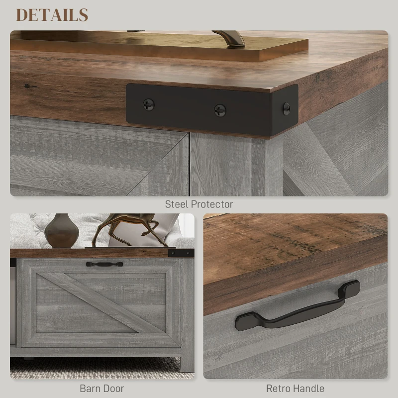 HOMCOM Coffee Table with Storage, Farmhouse Living Room Table with Storage Drawer and Open Shelf, Distressed Gray