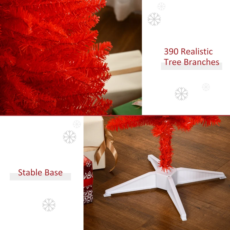 HOMCOM 6FT Decorated Christmas Tree, Pencil Christmas Tree with 390 Realistic Branch Tips and Plastic Stand, Red