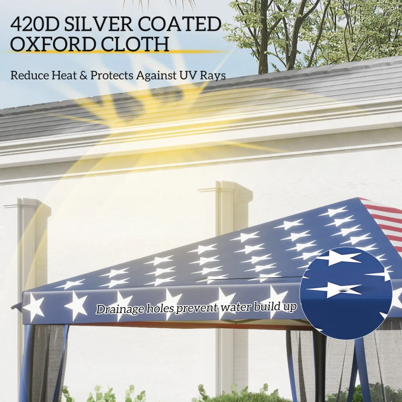 Outsunny 10' x 10' Pop Up Canopy Tent with Netting, Instant Gazebo, Screen House Room with Carry Bag, Height Adjustable, for Outdoor, Garden, Patio, Camping, American Flag