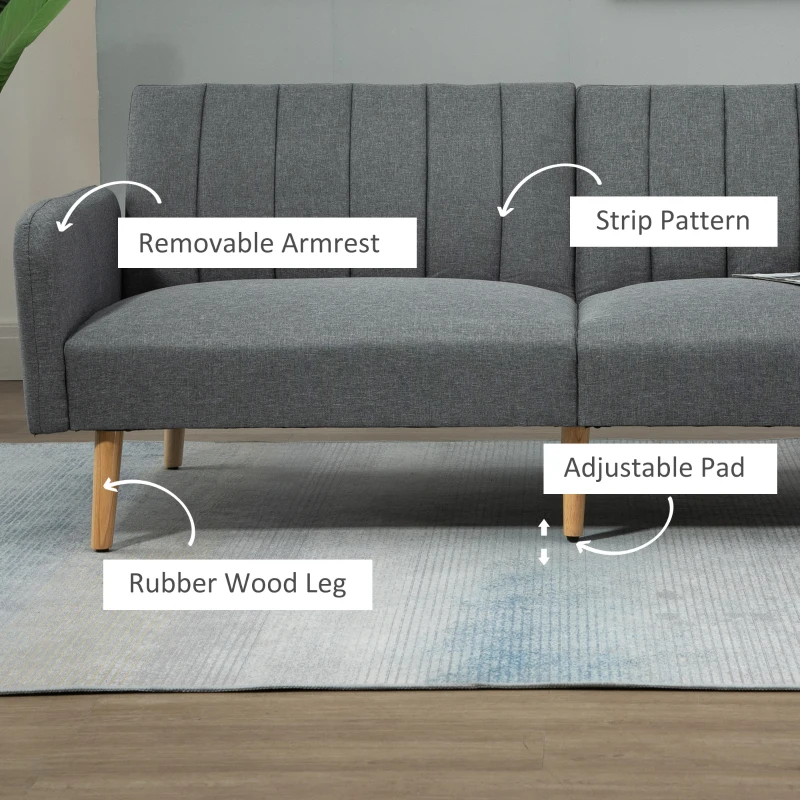 HOMCOM Two Seater Sofa Bed, Convertible Futon Couch Bed, Linen Upholstered Loveseat with Adjustable Backrest for Small Spaces, Living Room, Apartment, and Dorm, Light Gray