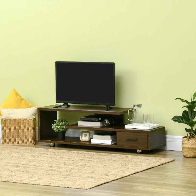HOMCOM Modern TV Stand for TVs up to 45", TV Cabinet with Storage Shelf and Drawer, Entertainment Center for Living Room Bedroom, Walnut