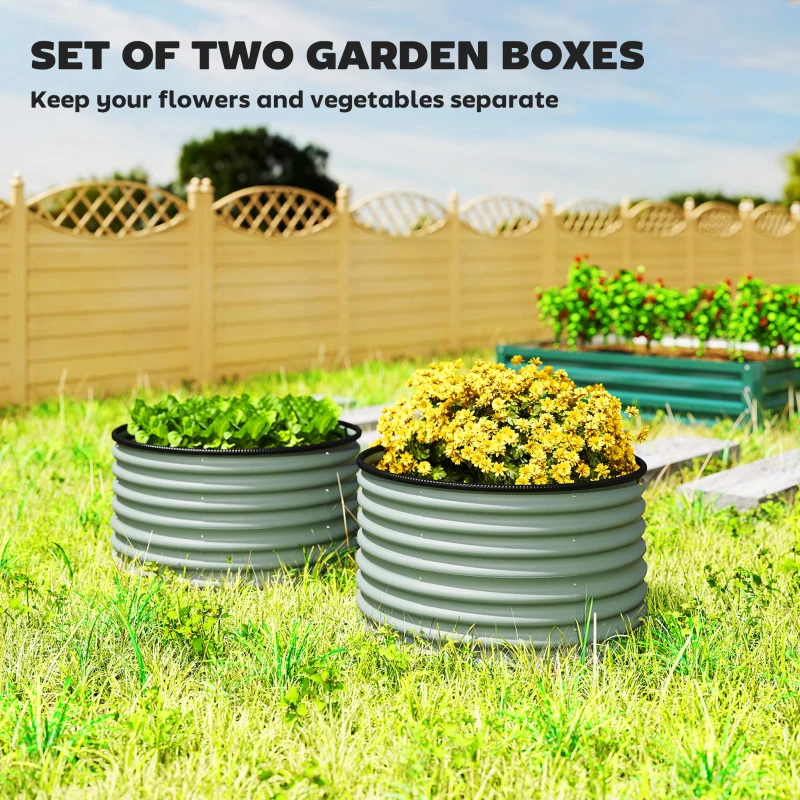 Outsunny Set of 2 Raised Garden Bed, Metal Planter Box with Safety Edging, Easy-to-assemble Stock Tank, Light Green