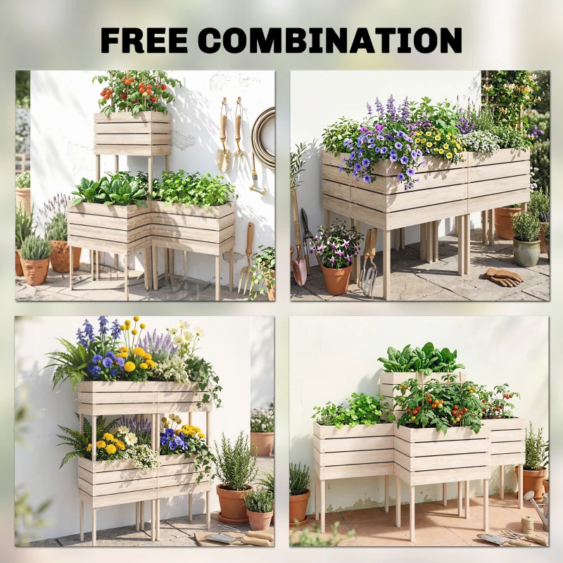 Outsunny 4PCS Wooden Raised Garden Beds Kits Elevated Planter for Outdoor Plants Flowers Vegetables, Raised Garden Boxes